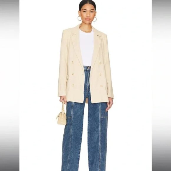 Free People Olivia Double Breasted Linen Blend Pebble/Sand Blazer New XS - Picture 8 of 17